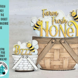 Boerderij verse honing voor de bloemenmand verwisselbaar bestand SVG, TINY, bij, zomer, gelaagde lade, Glowforge, LuckyHeartDesignsCo