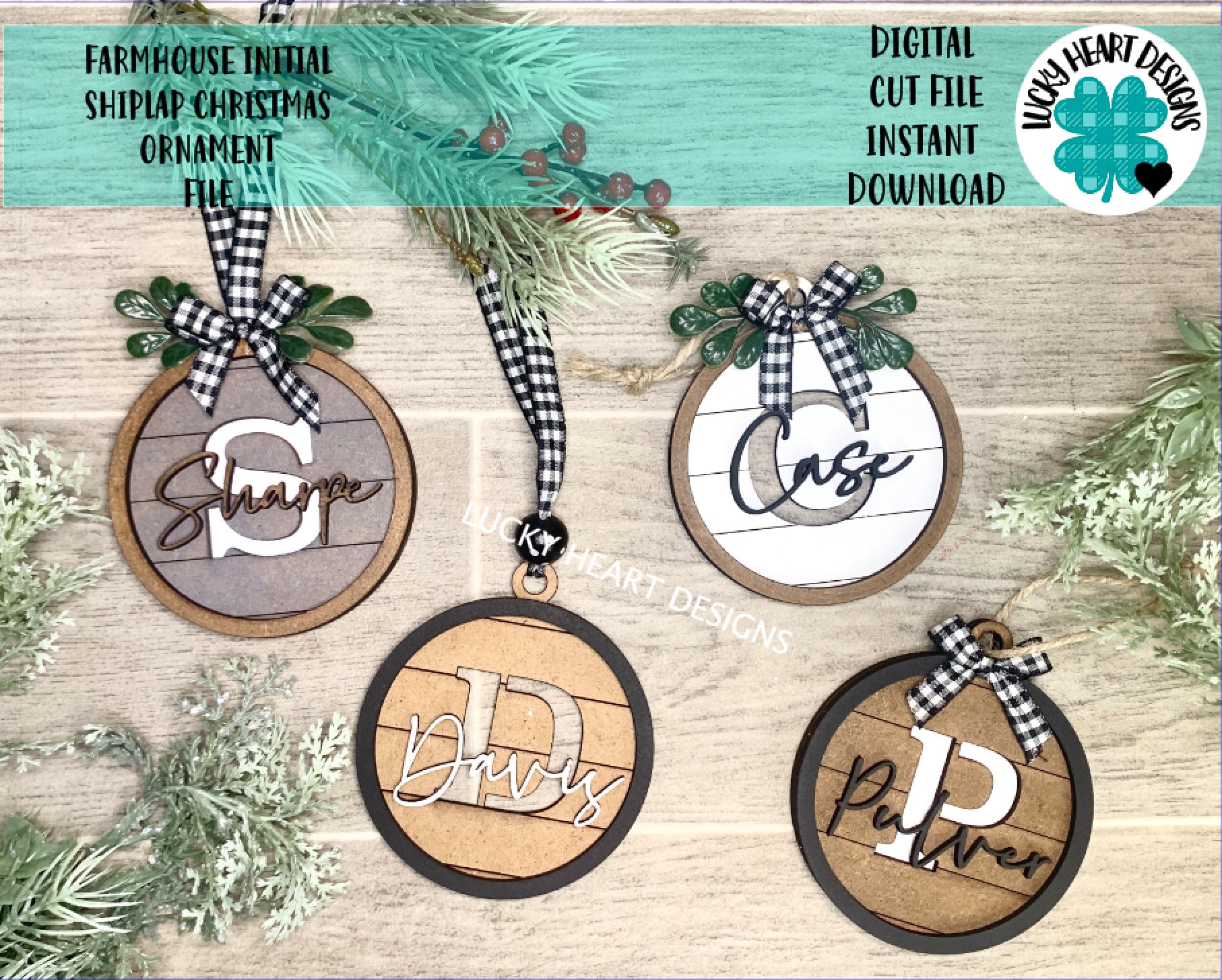 Farmhouse Shiplap Initial Christmas Ornament SVG file, Glowforge, Hol…