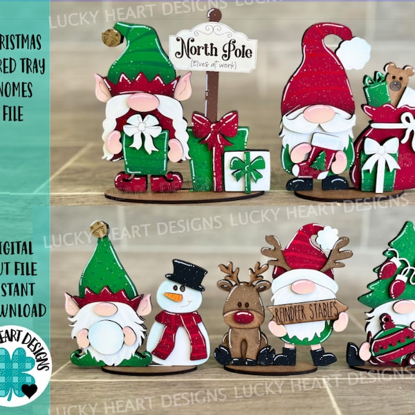 Christmas Tiered Tray Gnome File SVG, Rudolph, Elf, Snowman, Glowforge, LuckyHeartDesignsCo