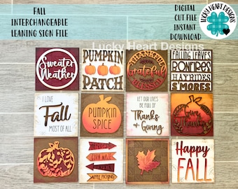 Fall Leaning Sign File SVG, Tiered Tray Glowforge, LuckyHeartDesignsCo