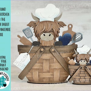 Highland Baking Kitchen For The Flower Basket Verwisselbaar bestand SVG TINY, chef-kok, kok, deegroller, garde, Glowforge LuckyHeartDesignsCo