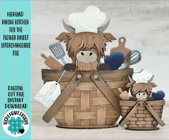 Highland Baking Kitchen For The Flower Basket Interchangeable File SVG TINY, Chef, Cook, Rolling Pin, Whisk, Glowforge LuckyHeartDesignsCo