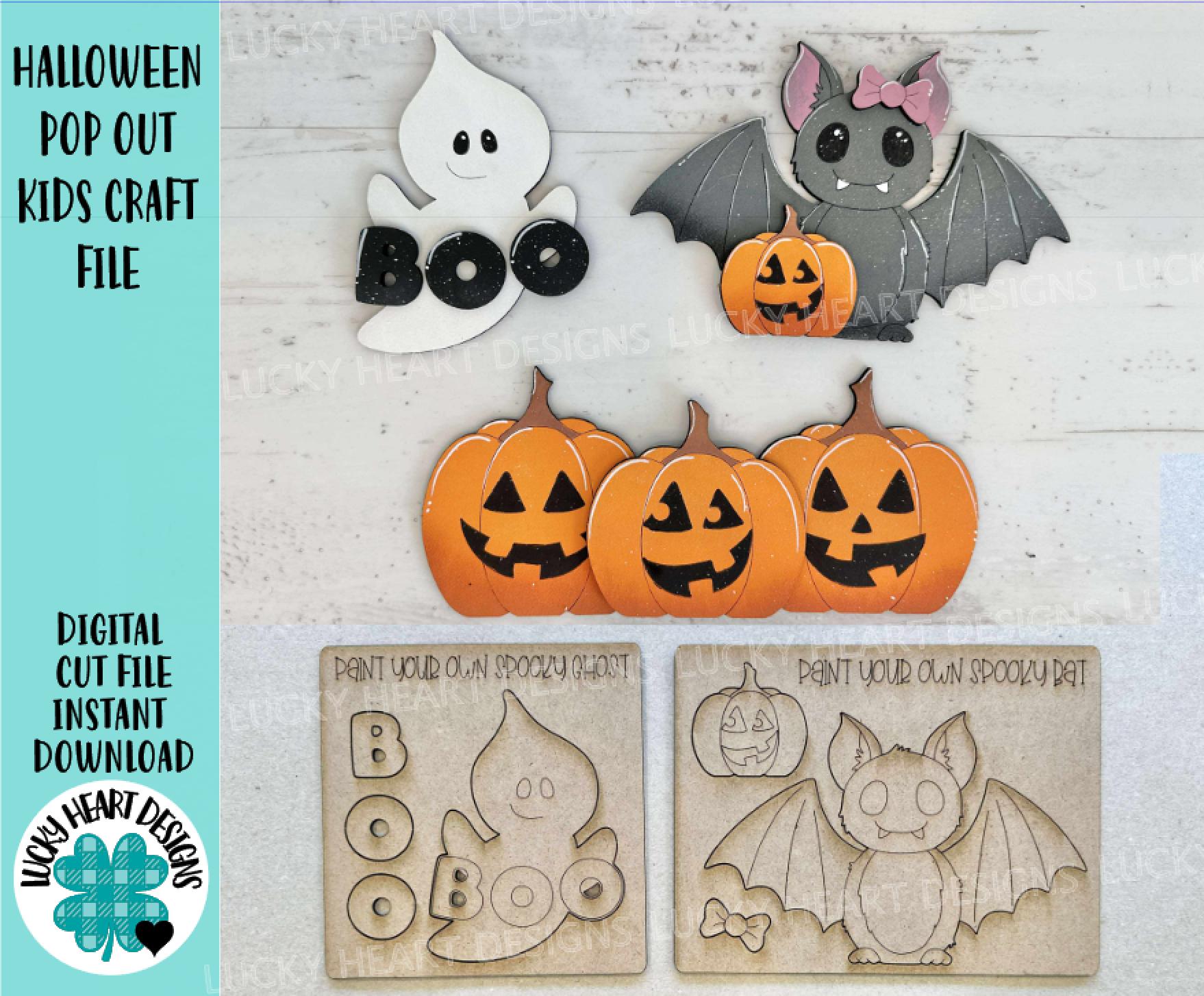 Halloween Pop Out Kids Craft Kit File SVG, Ghost, Bat, Boo, Punch…