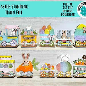 File in formato SVG del treno in piedi di Pasqua, coniglietto, carote, uovo di Pasqua, vassoio a più livelli Glowforge, LuckyHeartDesignsCo