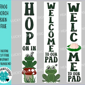 Fichier de signe de porche de grenouille SVG, Glowforge, maison, bienvenue, printemps, été, grande enseigne, LuckyHeartDesignsCo