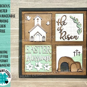 Religious Easter Interchangeable Leaning Sign File SVG, Glowforge, Tiered Tray, LuckyHeartDesignsCo
