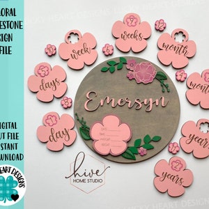 Floral Milestone Sign, SVG FILE glowforge fleurs