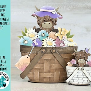 Highland Flower For The Flower Basket Verwisselbaar bestand SVG, bloemen, boerderij, koe, madeliefje, lente gelaagde lade, Glowforge, LuckyHeartDesignsCo