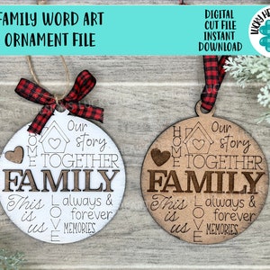 Famille Word Art Noël Ornement Fichier SVG, Glowforge, Étiquette cadeau de mariage, Étiquette porte-clés , LuckyHeartDesignsCo