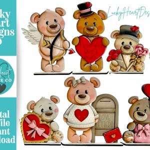 Bear Valentines Day Standing File SVG, Balloon, Love, Heart, Mailbox, Chocolate, Farm, Cupid, Tiered Tray Glowforge LuckyHeartDesignsCo