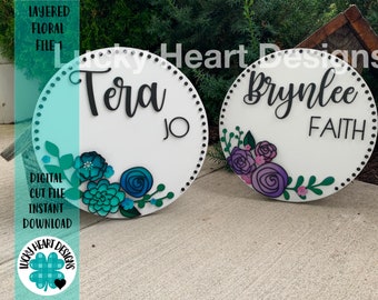 Layered Floral file 1, SVG FILE, Glowforge, Lucky Heart Designs