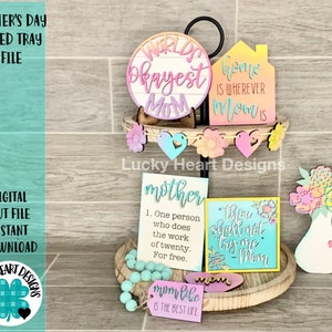 Mother&#39;s Day Tiered Tray File SVG, Glowforge Mom Tier Tray