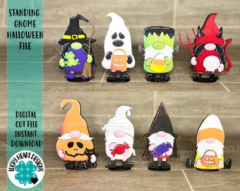 Gnome Halloween Standing File SVG, Glowforge Tiered Tray, LuckyHeartDesignsCo