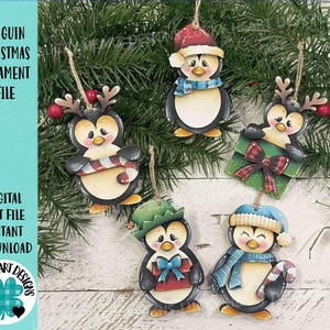 Ornamento natalizio pinguino File SVG, Festa, artigianato, Babbo Natale, Rudolph, Renna, Regalo, Glowforge, LuckyHeartDesignsCo