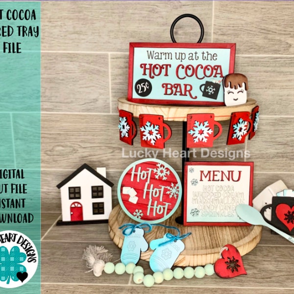 Hot Cocoa Tiered Tray File SVG, Hot Chocolate, Tier Tray, glowforge decor, Lucky Heart DesignsCo