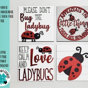 Marienkäfer austauschbare lehnende Zeichendatei SVG, Glowforge abgestuftes Tablett, LuckyHeartDesignsCo