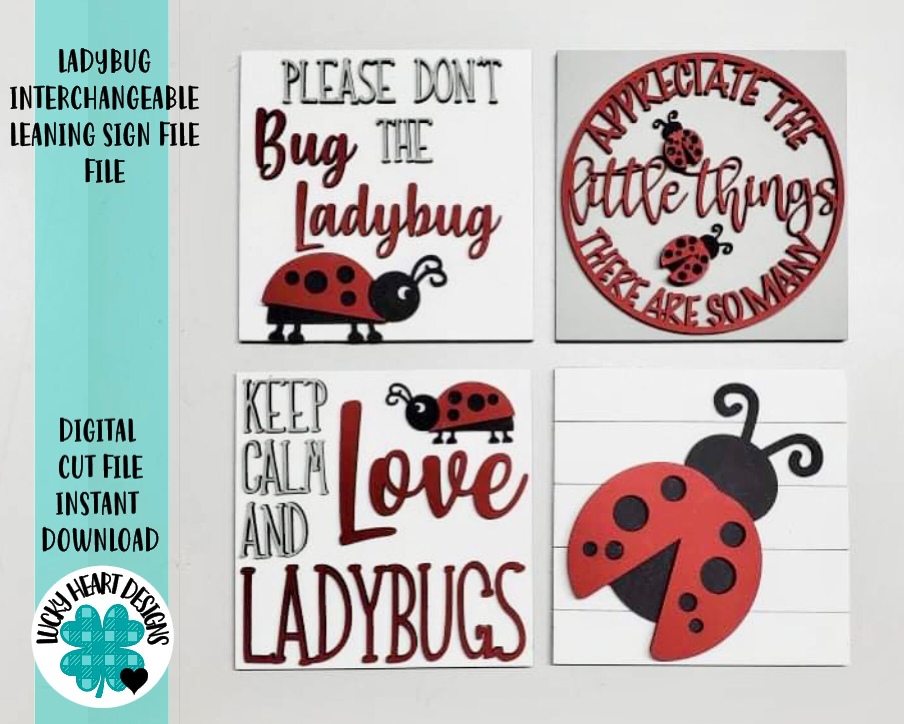 Ladybug Interchangeable Leaning Sign File SVG, Glowforge Tiered Tray,…