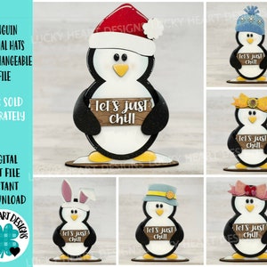 Penguin Animal Hats Interchangeable MINI File SVG, Signe d’inclinaison saisonnière, Vacances, Animal de compagnie, Plateau à plusieurs niveaux Glowforge, LuckyHeartDesignsCo