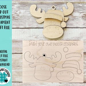 Moose Pop Out Christmas Ornament Craft File SVG, Reindeer, Rudolph, Build Your Own, Christmas, Kids Craft, Glowforge, LuckyHeartDesignsCo