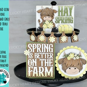 Highland Cow Spring Quick and Easy Tiered Tray File SVG, Glowforge Tier Tray Farmhouse Decor, LuckyHeartDesignsCo