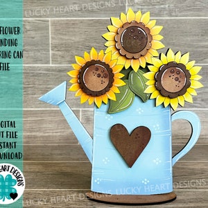 Tournesol debout arrosoir fichier SVG, fleur, Floral, été, automne plateau à plusieurs niveaux, Glowforge, LuckyHeartDesignsCo