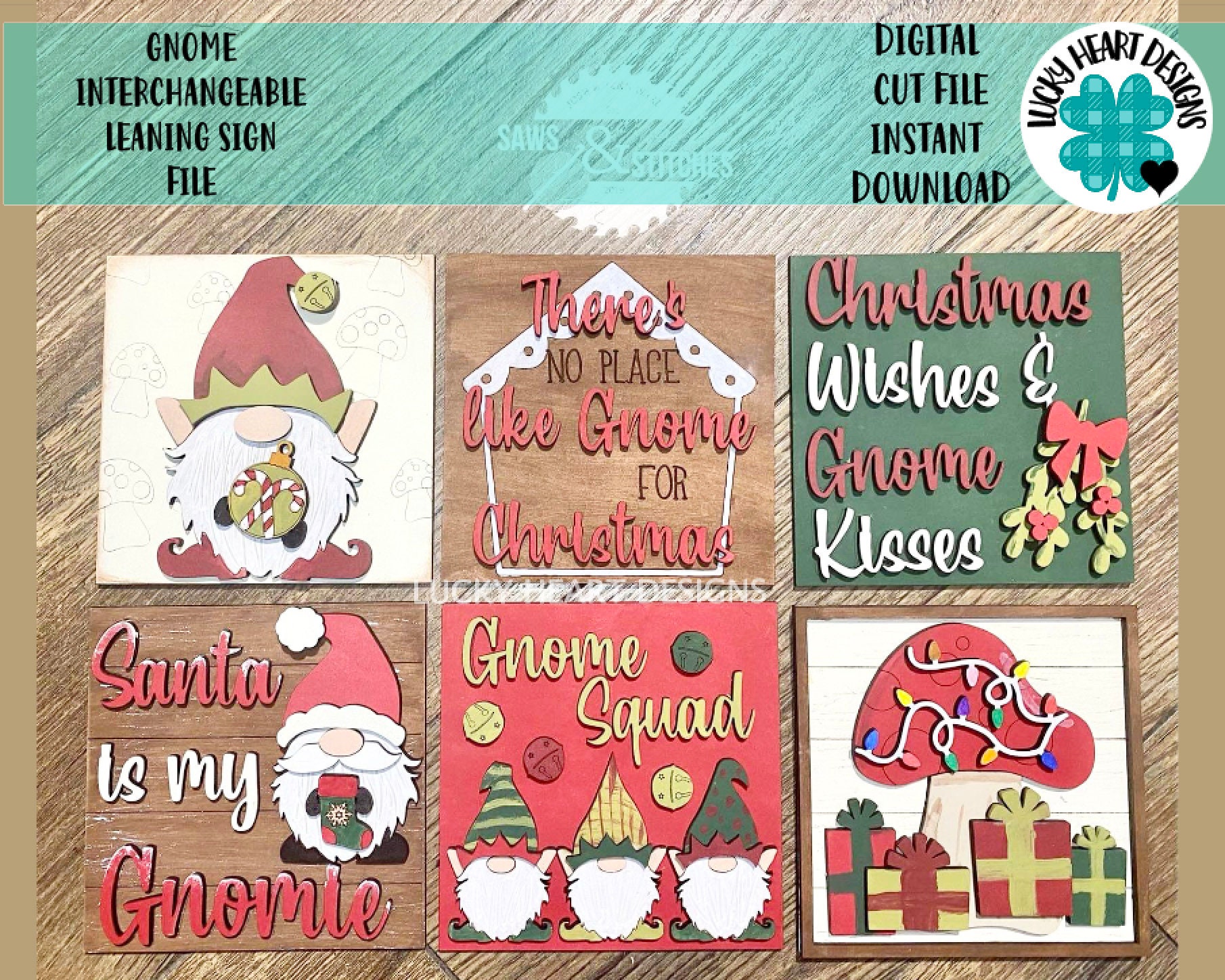 Gnome Christmas Interchangeable Leaning Sign File SVG, Glowforge Tier…