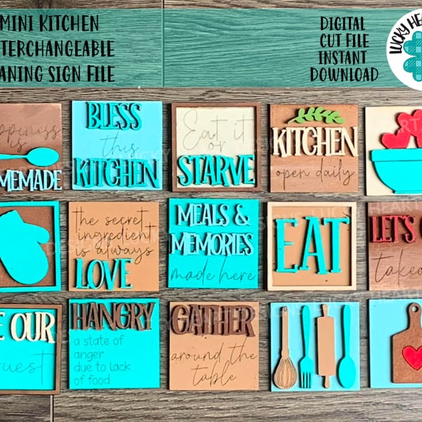 MINI Kitchen Interchangeable Leaning Sign File SVG, Tiered Tray Glowforge, LuckyHeartDesignsCo