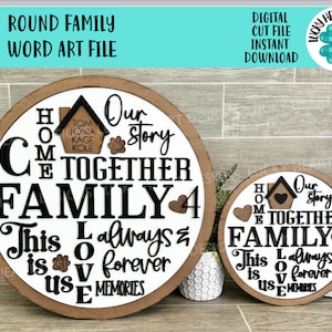 Runde Familie Wort Kunst SVG DATEI, Haus, Hochzeit, Einweihungsparty, Collage, glowforge, LuckyHeartDesignsCo