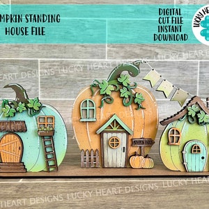 Case in piedi di zucca File autunnale SVG, Fall Glowforge, Villaggio, LuckyHeartDesignsCo