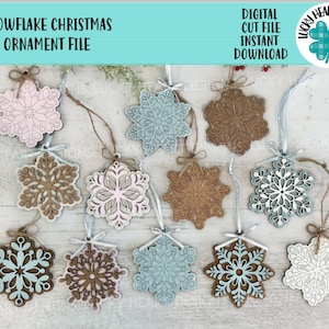 Ornement de Noël flocon de neige fichier SVG, vacances Glowforge, hiver, neige, LuckyHeartDesignsCo