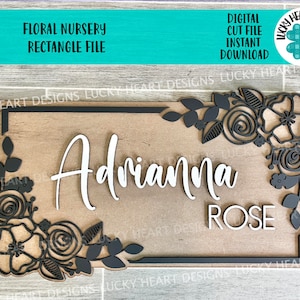 Floral kwekerij rechthoek teken bestand SVG, Glowforge laser, bloem teken, LuckyHeartDesignsCo
