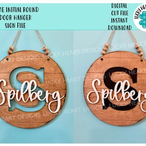 Name Initial Round Door Hanger File SVG, Glowforge Laser, Shiplap Sign, LuckyHeartDesignsCo