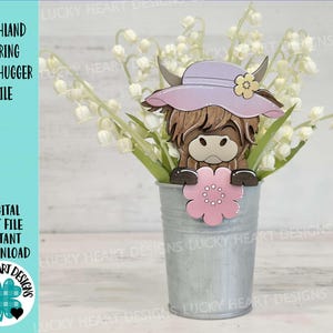 Highland Spring Mug Hugger File SVG, Glowforge Flower, Cow, Farm, Tiered Tray, Tray Decor, Plant Topper, Gift, LuckyHeartDesignsCo image 1