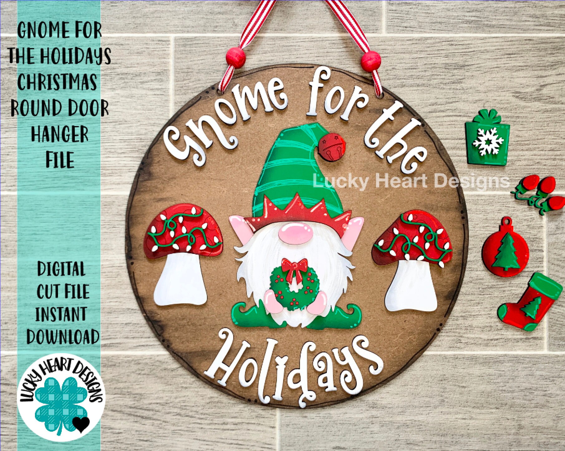 Gnome for the Holidays Christmas Door Hanger File SVG, Glowforge, Luc…
