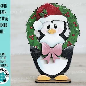 Corona de pingüinos para Navidad, archivo SVG, bastón de caramelo Glowforge, Papá Noel, invierno, bandeja escalonada, LuckyHeartDesignsCo
