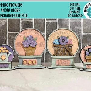 Lente bloemen sneeuwbol verwisselbaar bestand SVG, TINY Glowforge, gieter, tulp, mand, bloem, gelaagde lade LuckyHeartDesignsCo