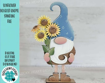 Sunflower Bouquet Gnome File SVG, Fall Summer Flower, Tiered Tray Holiday Decor, Glowforge, LuckyHeartDesignsCo