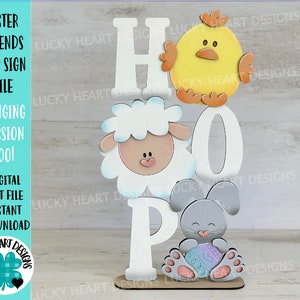 Easter Friends HOP Sign File SVG, Glowforge, Bunny, Lamb, Chick,LuckyHeartDesignsCo