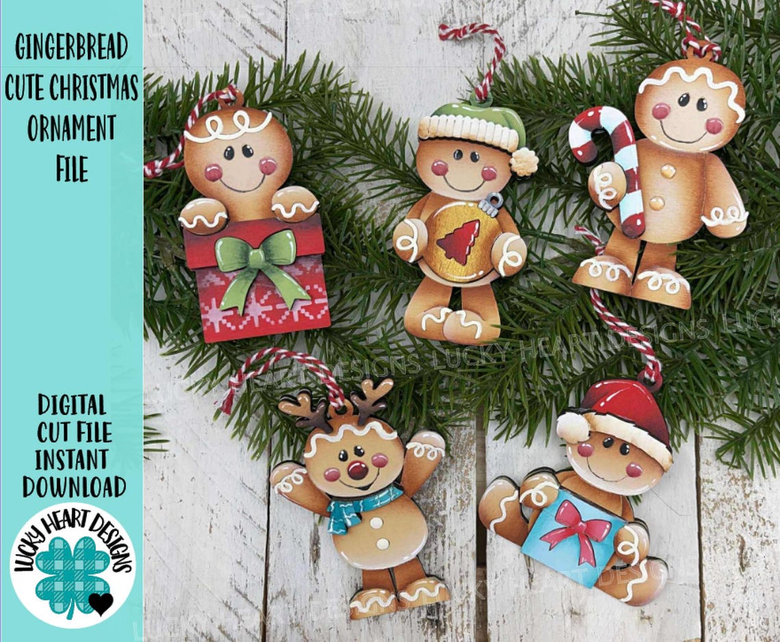 Gingerbread Cute Christmas Ornament File SVG, Craft, Kids, Santa, Candy ...