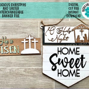 Religious Christmas, Easter Interchangeable Banner File SVG, Glowforge, LuckyHeartDesignsCo