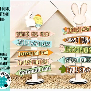 File SVG del cartello stradale del coniglietto di Pasqua, Glowforge, LuckyHeartDesignsCo