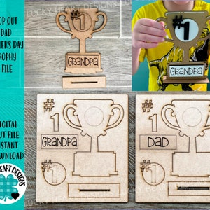 Pop Out Dad Father&#39;s Day Trophy File SVG, Grandpa Glowforge, LuckyHeartDesignsCo