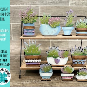 Arquivo de vasos suculentos SVG, plantas, jardim, Glowforge, ímãs, LuckyHeartDesignsCo