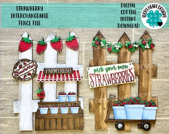 Strawberry Interchangeable Fence File SVG, Fruit Summer Glowforge, LuckyHeartDesignsCo