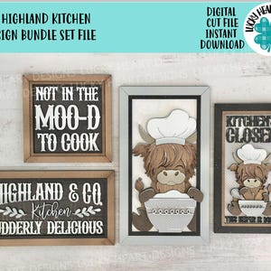 Highland Kitchen Sign Bundle Set Farm File SVG, Glowforge Farmhouse, Baking, Chef, Cow, Cook, LuckyHeartDesignsCo
