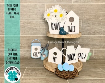 Tall Font Spring Tiered Tray File SVG, Glowforge Birdhouse, Flowerpot, LuckyHeartDesignsCo