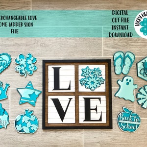 Verwisselbaar scheve bord Square Home Love Sign-bestand SVG, ladder, LuckyHeartDesignsCo, Base