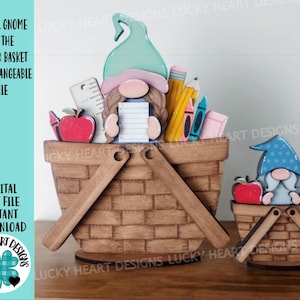 Arquivo intercambiável SVG do Gnomo Escolar para Cesta de Flores, Professora TINY, Lápis, Rato de Biblioteca, Bandeja em Camadas, Glowforge, LuckyHeartDesignsCo