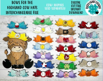 BOWS for the Highland Cow Interchangeable Animal Hats MINI File SVG, (Bows Only) add on Seasonal Farm Tiered Glowforge, LuckyHeartDesignsCo