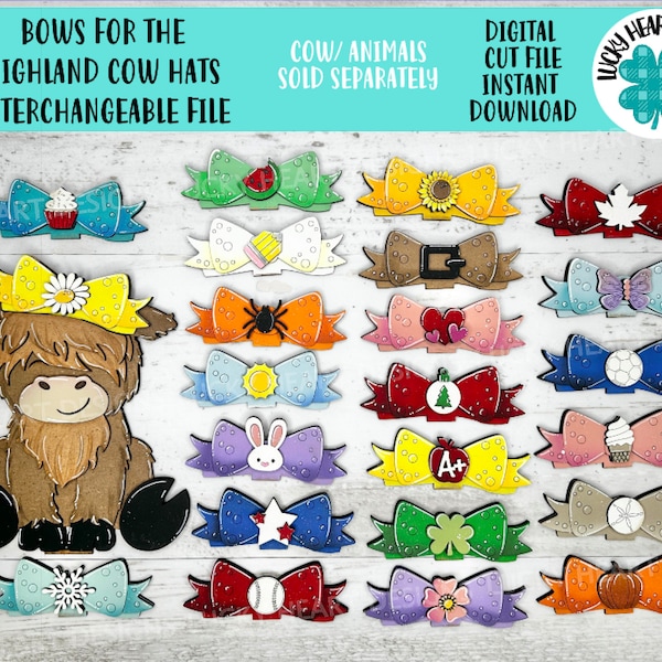 BOWS for the Highland Cow Interchangeable Animal Hats MINI File SVG, (Bows Only) Seasonal, Farm Tiered Tray Glowforge, LuckyHeartDesignsCo